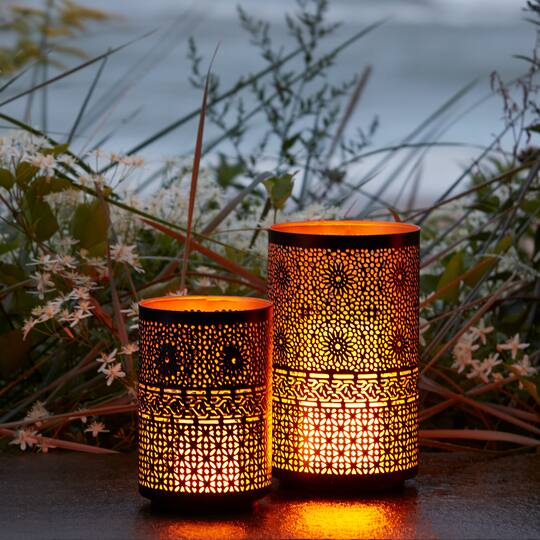 Black & Gold Mandala Punched Metal Candle Holder Set